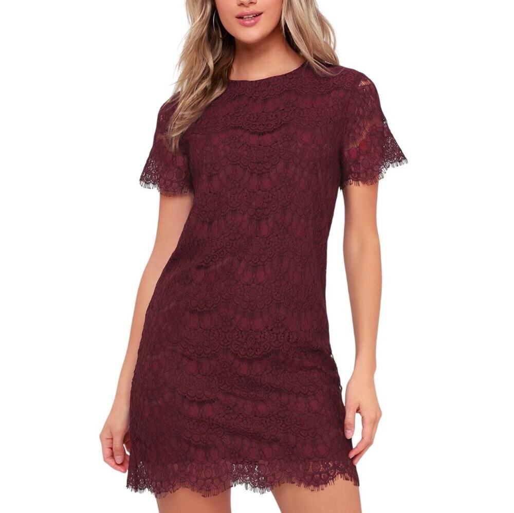 Lulus Burgundy Lace Mini Shift Dress Dainty Feminine Romantic Size Medium NWT